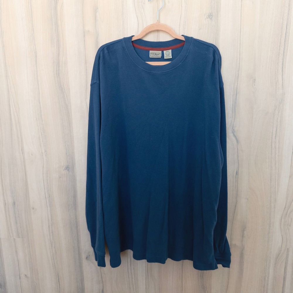 L.L. Bean Mens Waffle Knit Long Sleeve Shirt XXL Blue Gorpcore Outdoor Casual